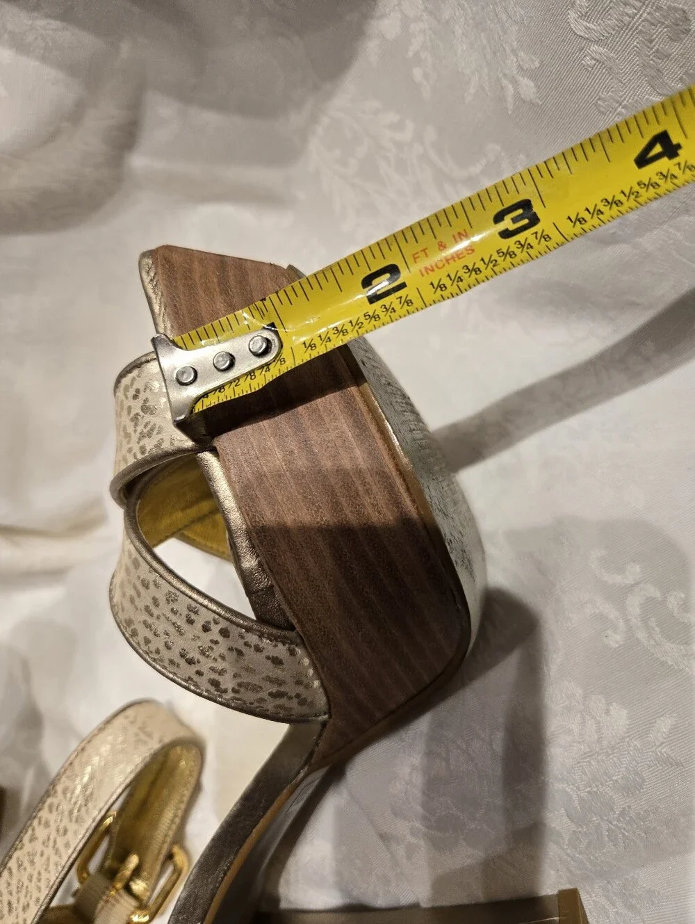 Brazilian LEATHER Tan & Metallic Gold Platform Sandal with Ankle Strap 9M